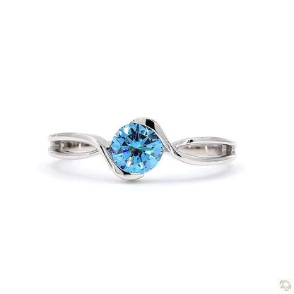 Round Shape Blue Lab Grown Diamond Ring Semi Bezel Bypass Twist Band