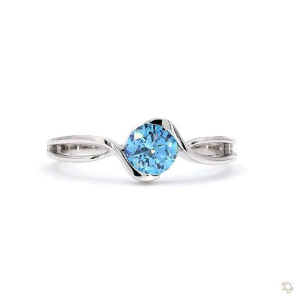 Round Shape Blue Lab Grown Diamond Ring Semi Bezel Bypass Twist Band