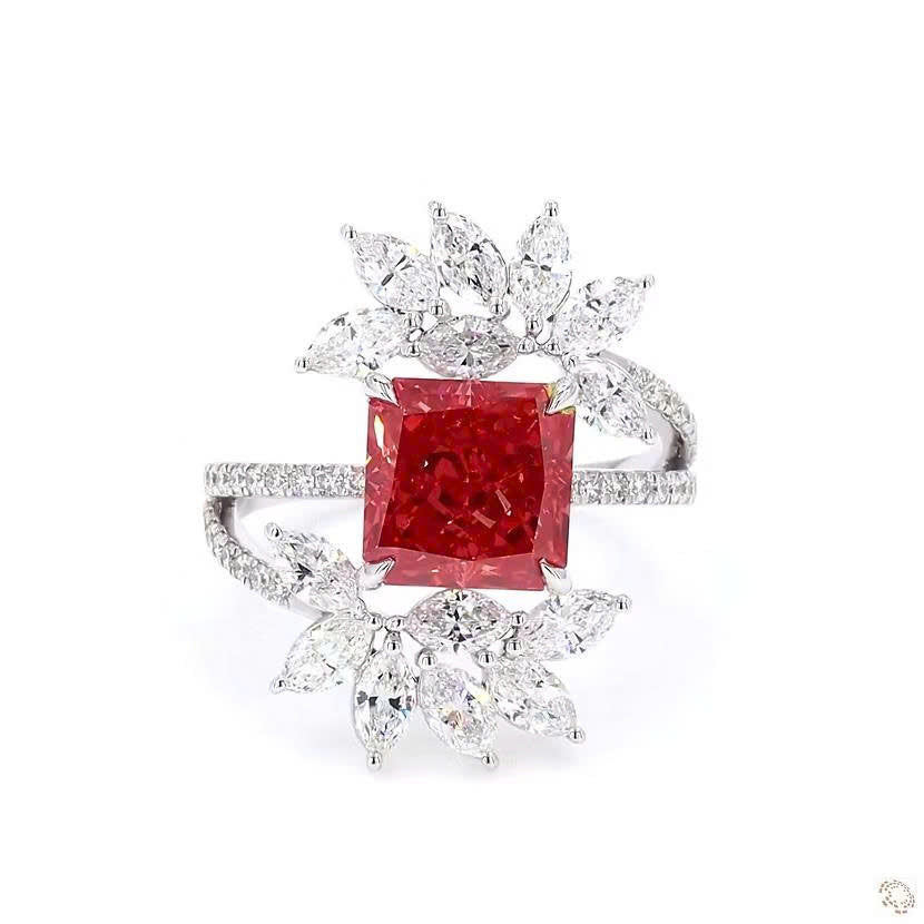 Radiant Cut and Marquise Lab Grown Diamond Solitaire Ring Tiara Band