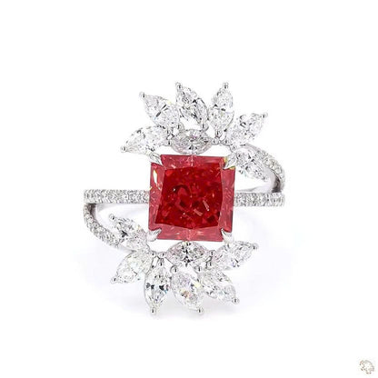 Radiant Cut and Marquise Lab Grown Diamond Solitaire Ring Tiara Band