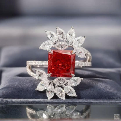Radiant Cut and Marquise Lab Grown Diamond Solitaire Ring Tiara Band