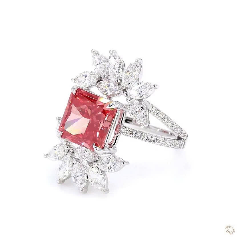 Radiant Cut and Marquise Lab Grown Diamond Solitaire Ring Tiara Band