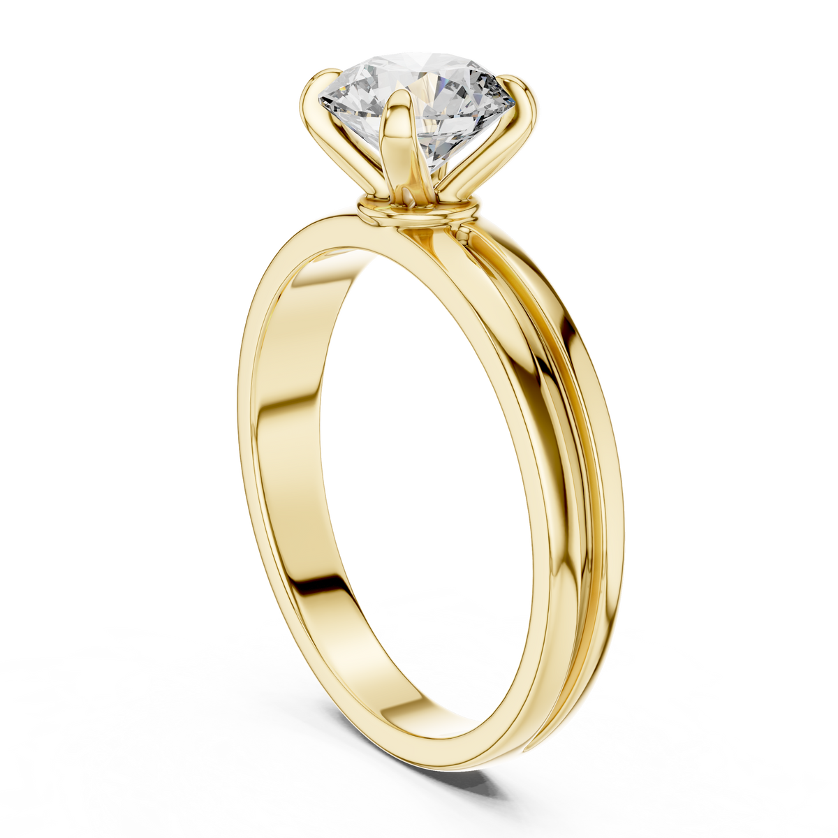 1ct Round Cut Lab Grown Diamond Solitaire Engagement Ring with Grooved Band