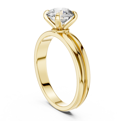 1ct Round Cut Lab Grown Diamond Solitaire Engagement Ring with Grooved Band