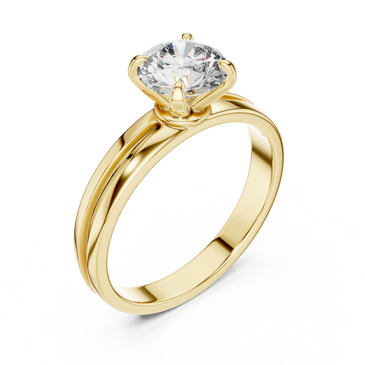 1ct Round Cut Lab Grown Diamond Solitaire Engagement Ring with Grooved Band