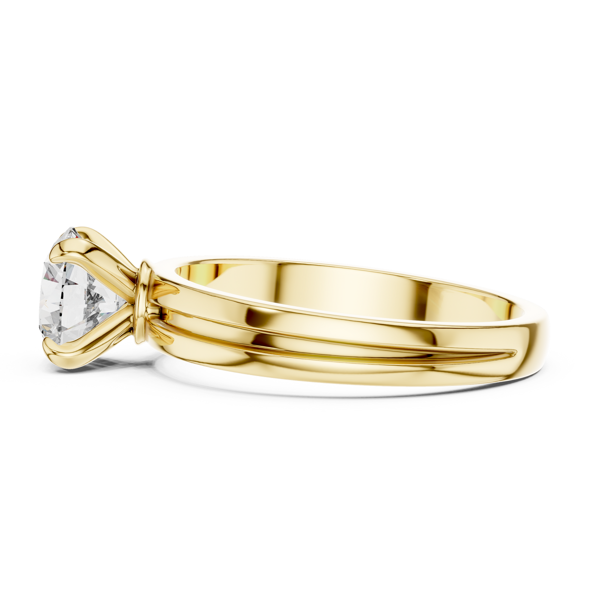 1ct Round Cut Lab Grown Diamond Solitaire Engagement Ring with Grooved Band