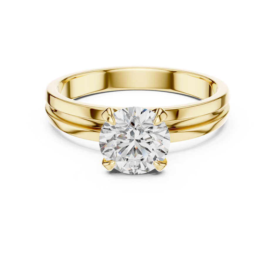 1ct Round Cut Lab Grown Diamond Solitaire Engagement Ring with Grooved Band