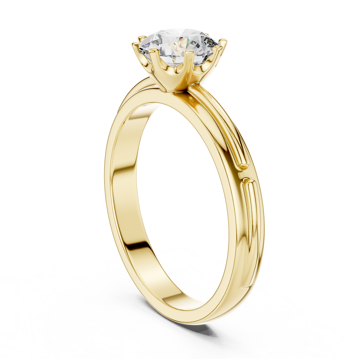Six-Prong 1ct Round Lab Grown Diamond Solitaire Ring with Twin-Rail Band