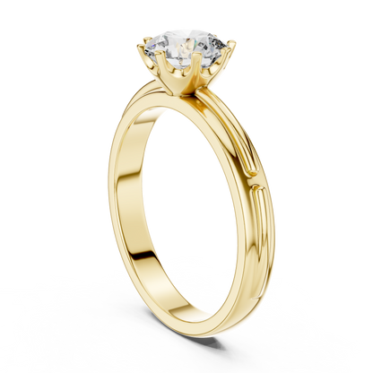 Six-Prong 1ct Round Lab Grown Diamond Solitaire Ring with Twin-Rail Band