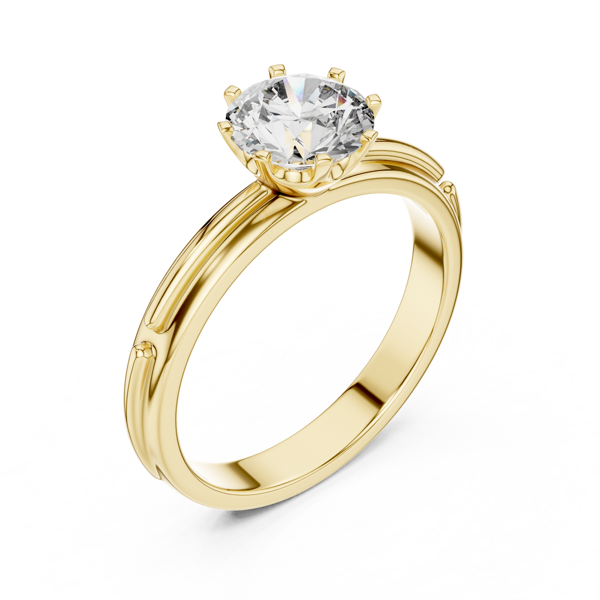 Six-Prong 1ct Round Lab Grown Diamond Solitaire Ring with Twin-Rail Band