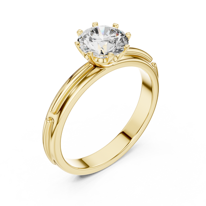 Six-Prong 1ct Round Lab Grown Diamond Solitaire Ring with Twin-Rail Band