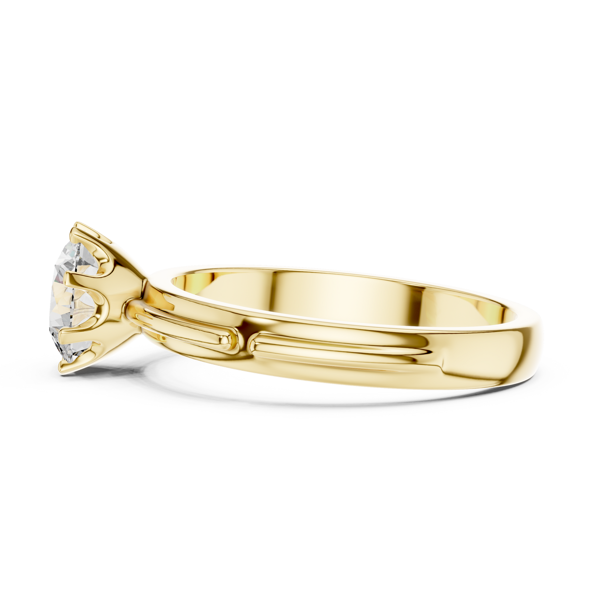 Six-Prong 1ct Round Lab Grown Diamond Solitaire Ring with Twin-Rail Band
