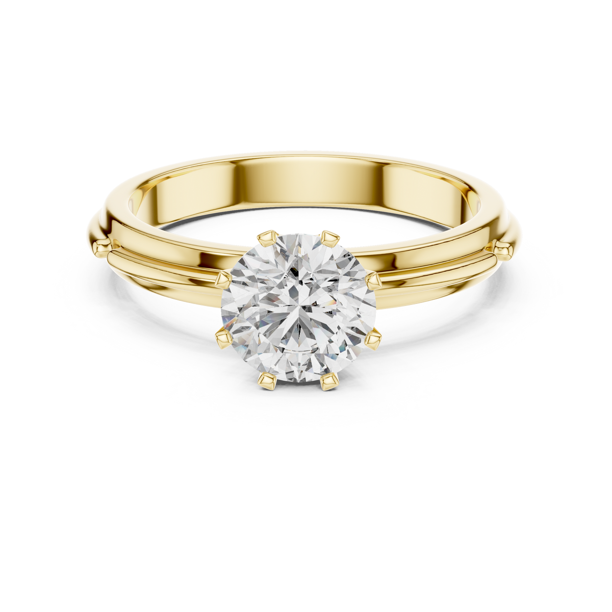 Six-Prong 1ct Round Lab Grown Diamond Solitaire Ring with Twin-Rail Band