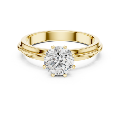 Six-Prong 1ct Round Lab Grown Diamond Solitaire Ring with Twin-Rail Band