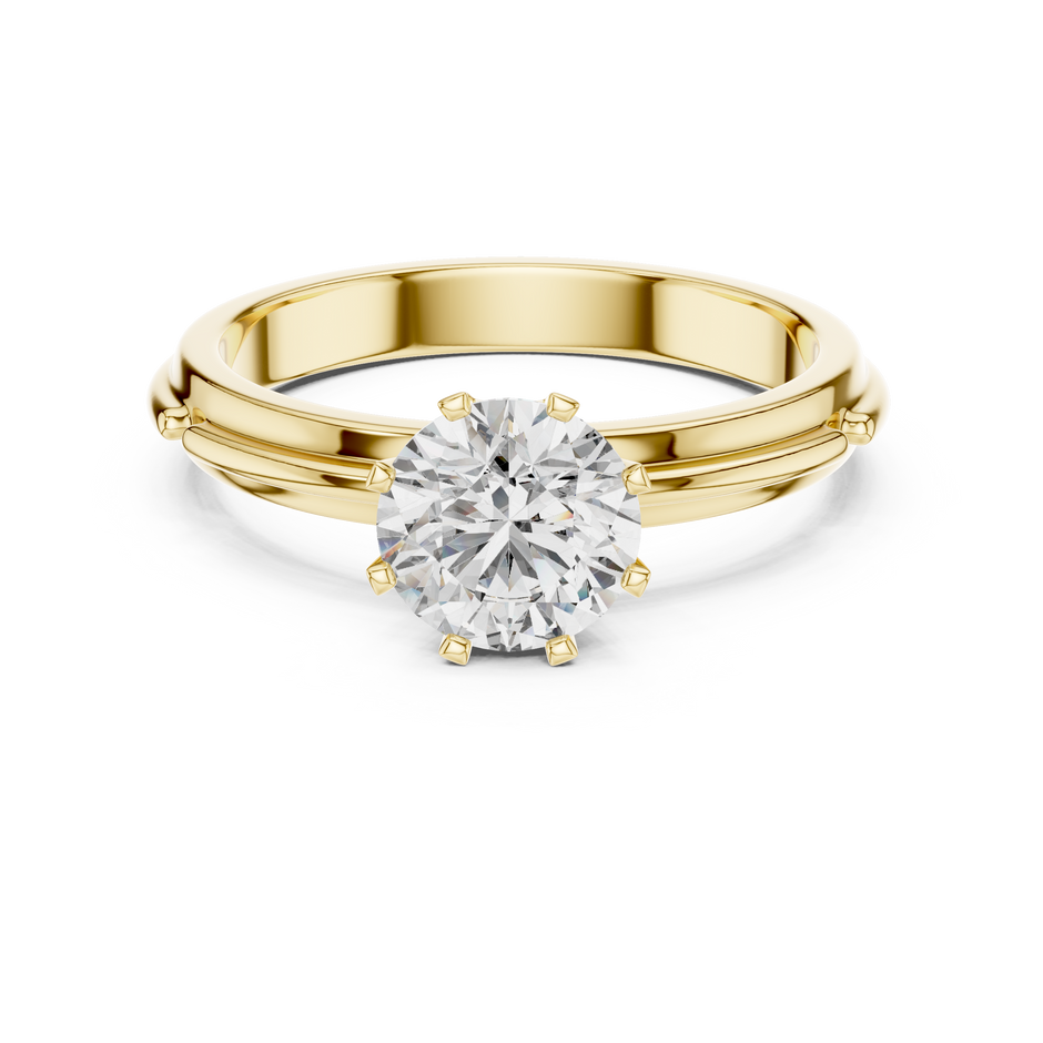 Six-Prong 1ct Round Lab Grown Diamond Solitaire Ring with Twin-Rail Band