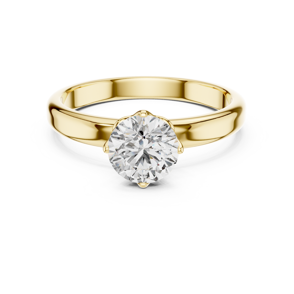 Crown Gallery Round Lab Grown Diamond Solitaire Ring With Plain Band