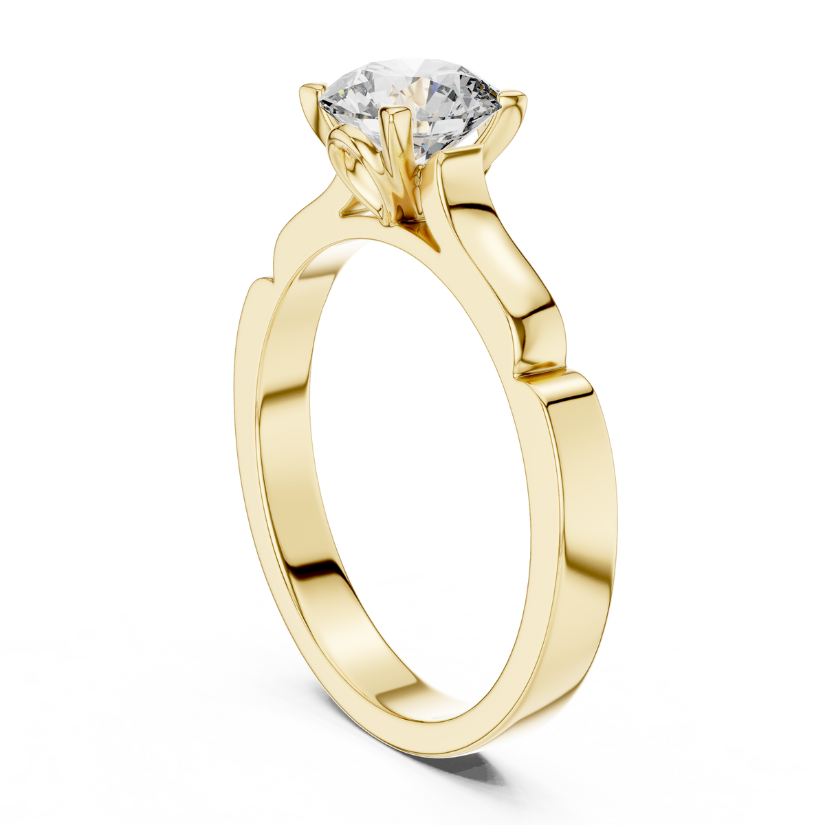 Four-Prong Round Lab Grown Diamond Solitaire Ring with Stepped Shoulders
