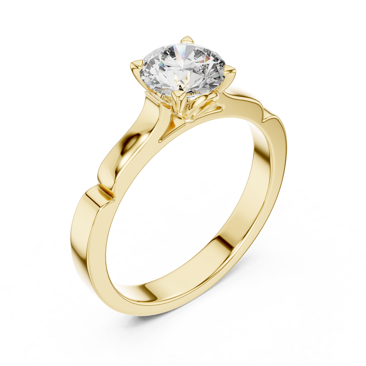 Four-Prong Round Lab Grown Diamond Solitaire Ring with Stepped Shoulders