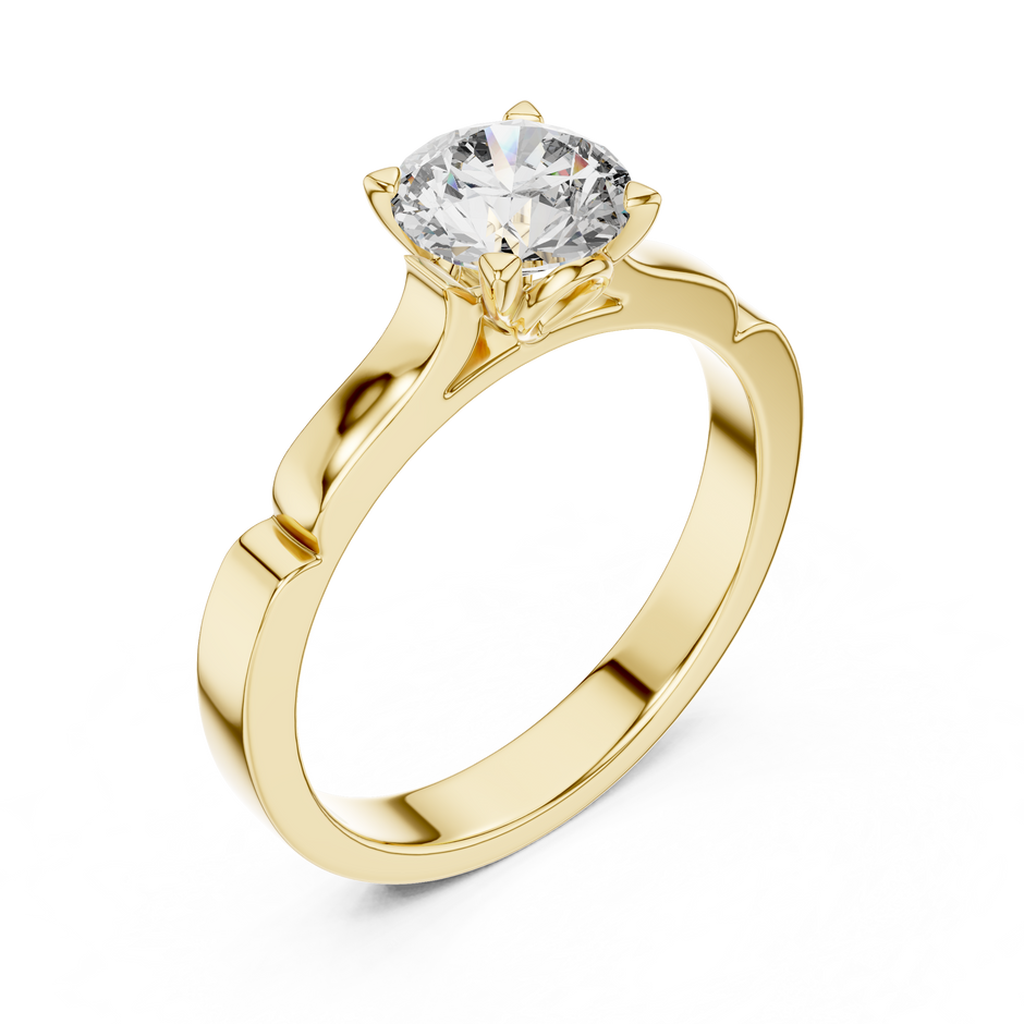 Four-Prong Round Lab Grown Diamond Solitaire Ring with Stepped Shoulders