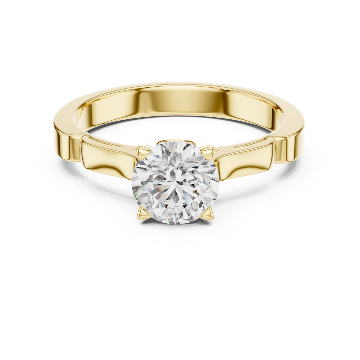 Four-Prong Round Lab Grown Diamond Solitaire Ring with Stepped Shoulders