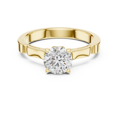 Four-Prong Round Lab Grown Diamond Solitaire Ring with Stepped Shoulders
