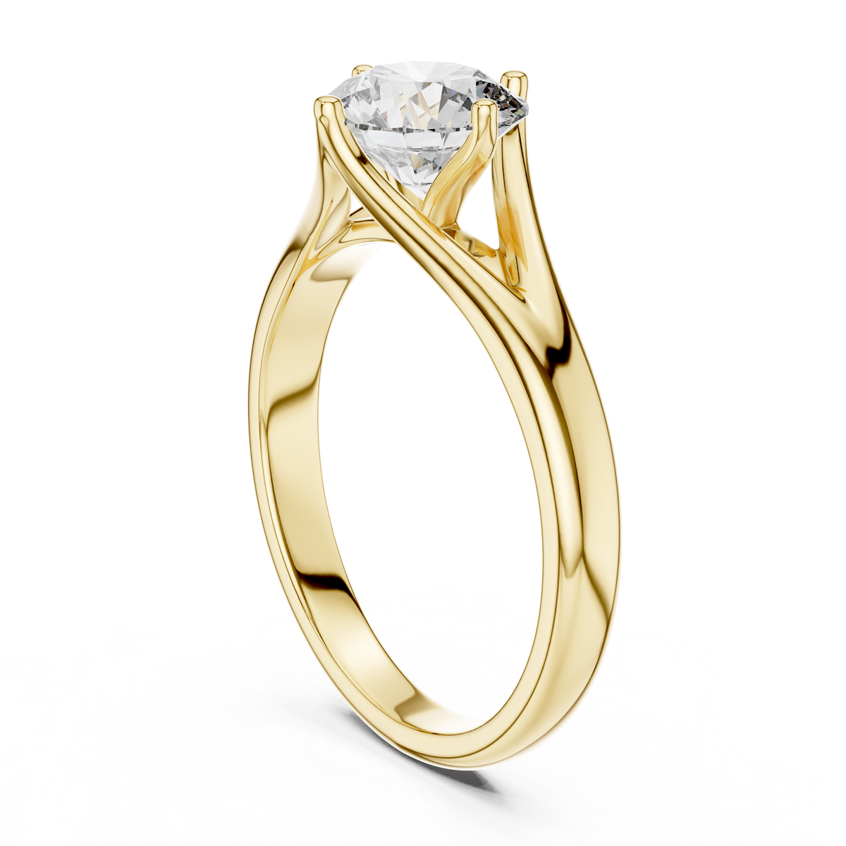 Modern Crossover Split-Shank Round Cut Lab Grown Diamond Solitaire Engagement Ring