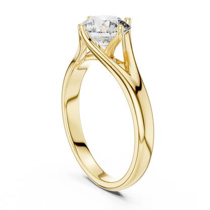 Modern Crossover Split-Shank Round Cut Lab Grown Diamond Solitaire Engagement Ring