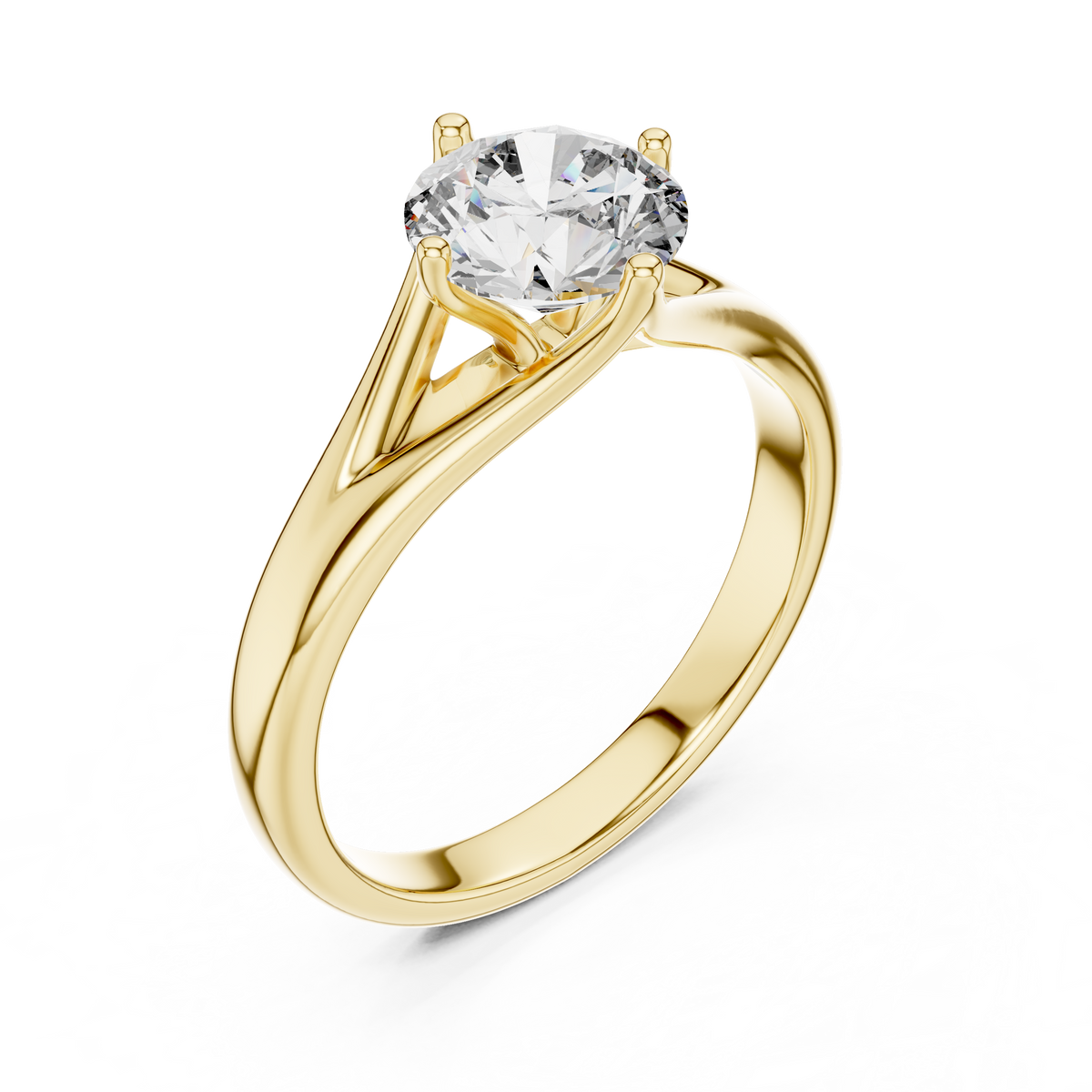 Modern Crossover Split-Shank Round Cut Lab Grown Diamond Solitaire Engagement Ring