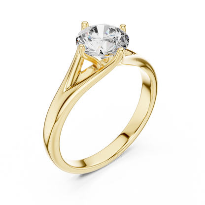 Modern Crossover Split-Shank Round Cut Lab Grown Diamond Solitaire Engagement Ring
