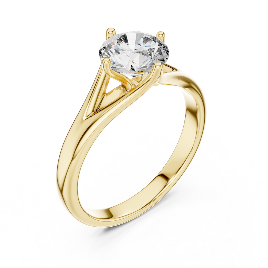 Modern Crossover Split-Shank Round Cut Lab Grown Diamond Solitaire Engagement Ring