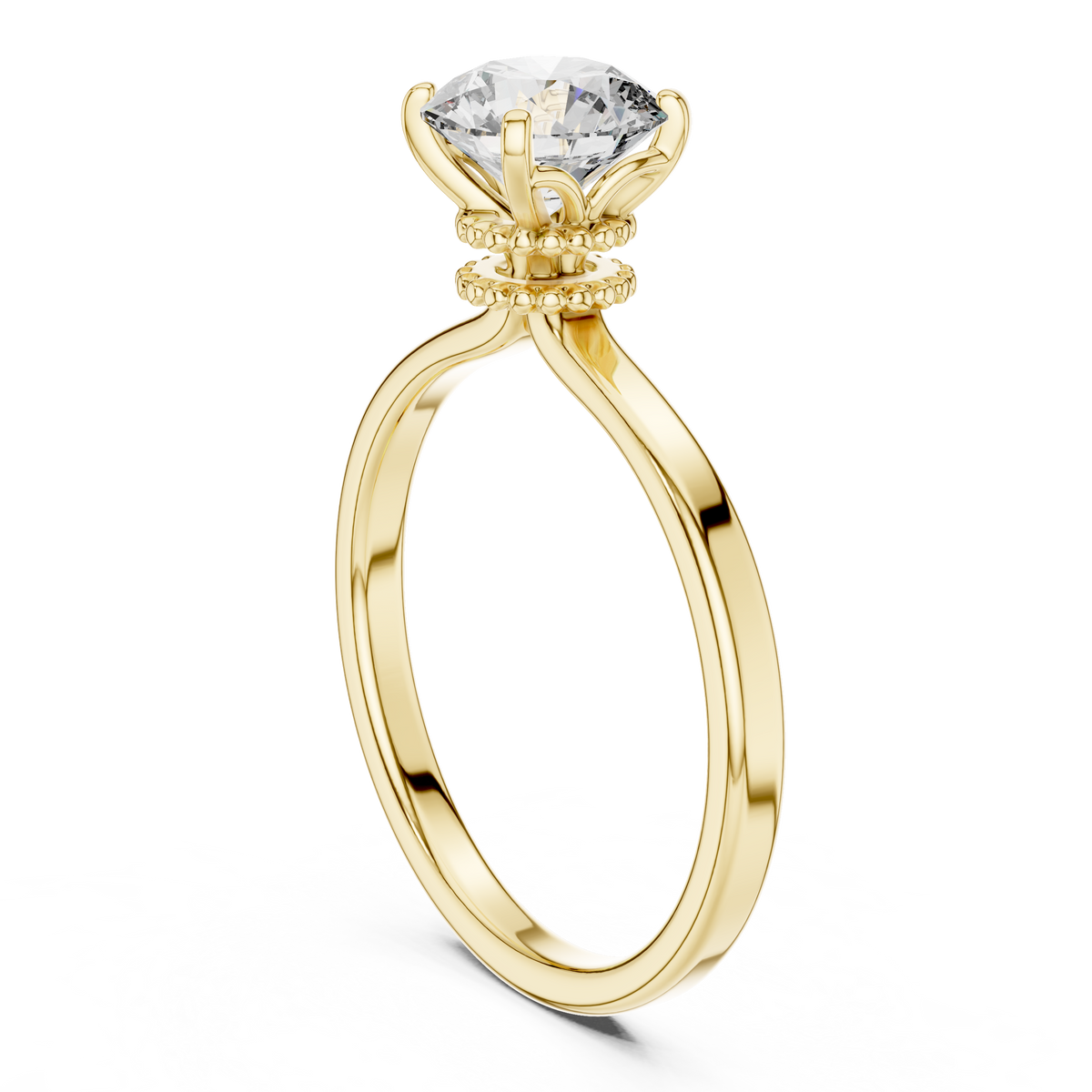 Vintage Milgrain Beaded Basket Round Cut Lab Grown Diamond Solitaire Engagement Gold Ring