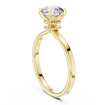 Vintage Milgrain Beaded Basket Round Cut Lab Grown Diamond Solitaire Engagement Gold Ring