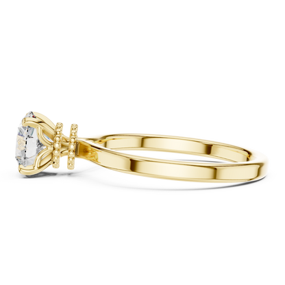 Vintage Milgrain Beaded Basket Round Cut Lab Grown Diamond Solitaire Engagement Gold Ring