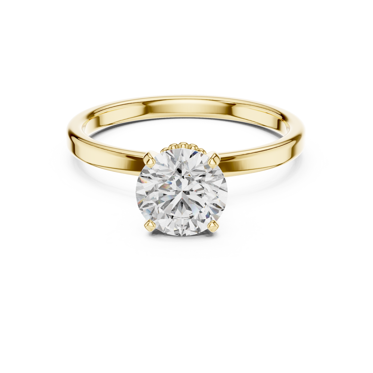 Vintage Milgrain Beaded Basket Round Cut Lab Grown Diamond Solitaire Engagement Gold Ring