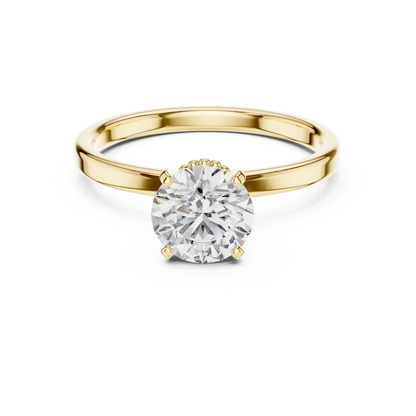 Vintage Milgrain Beaded Basket Round Cut Lab Grown Diamond Solitaire Engagement Gold Ring