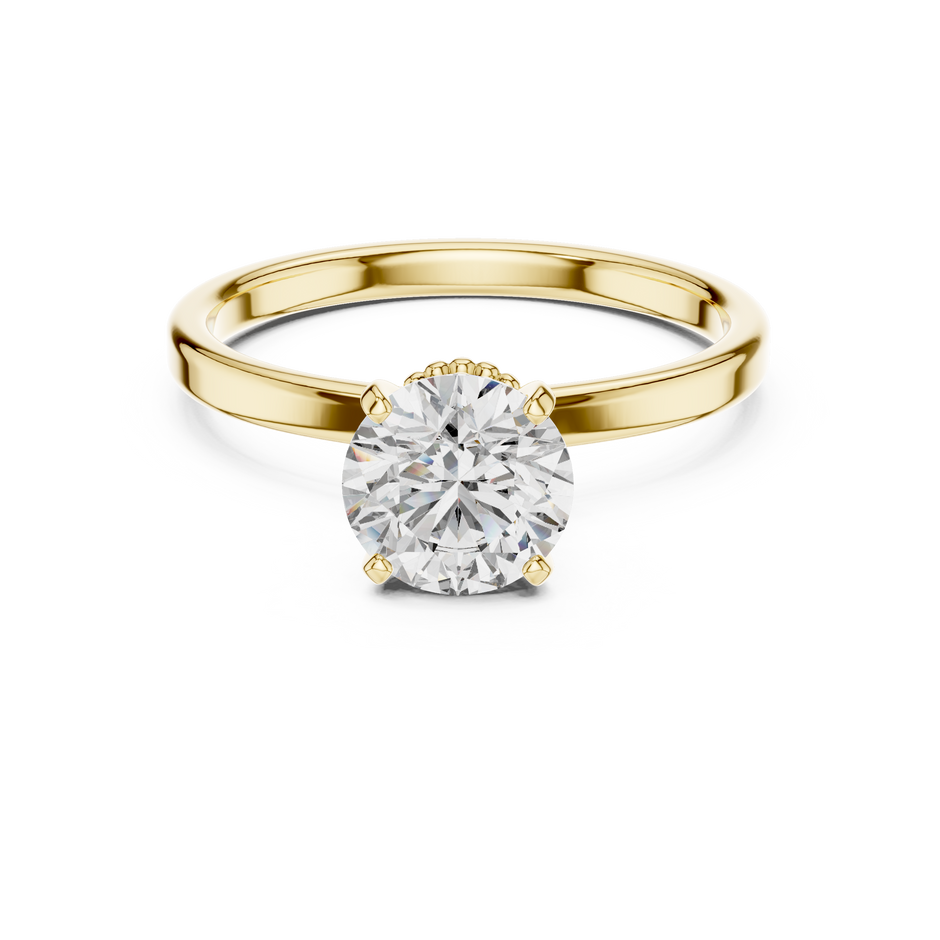Vintage Milgrain Beaded Basket Round Cut Lab Grown Diamond Solitaire Engagement Gold Ring