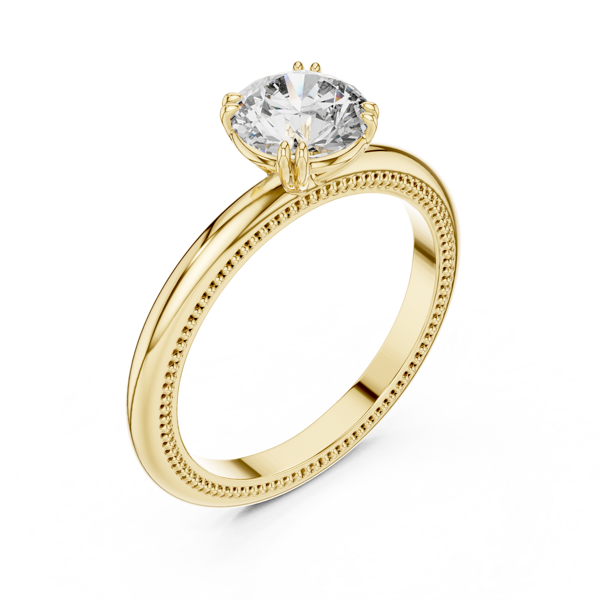 Vintage Milgrain Edge Round Cut Lab Grown Diamond Solitaire Engagement Ring