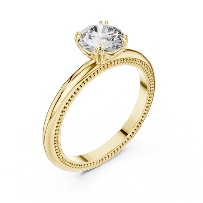 Vintage Milgrain Edge Round Cut Lab Grown Diamond Solitaire Engagement Ring