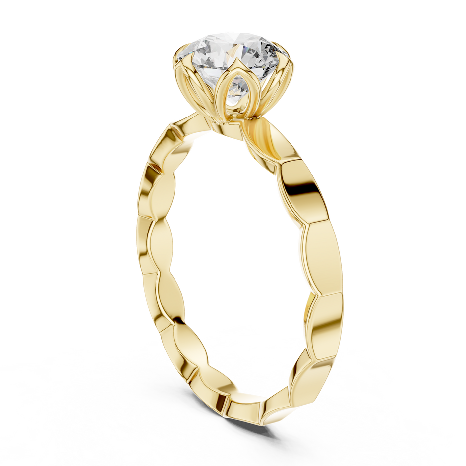 Scalloped Band Round Lab Grown Diamond Solitaire Ring