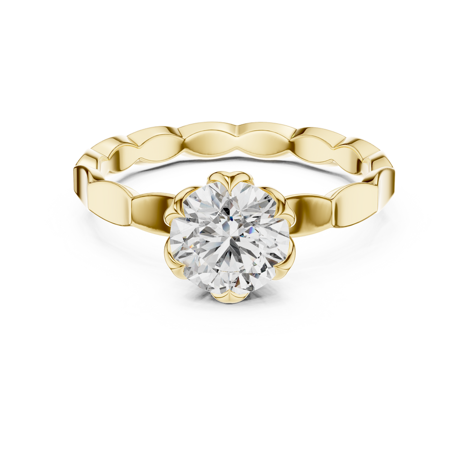Scalloped Band Round Lab Grown Diamond Solitaire Ring
