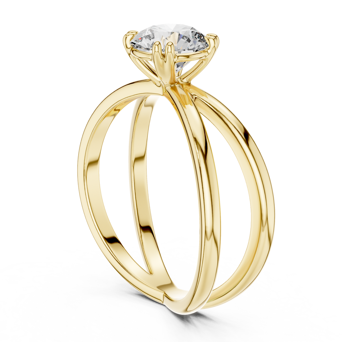 Double Band Crossover Round Cut Lab Grown Diamond Solitaire Engagement Ring