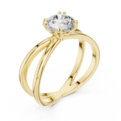 Double Band Crossover Round Cut Lab Grown Diamond Solitaire Engagement Ring