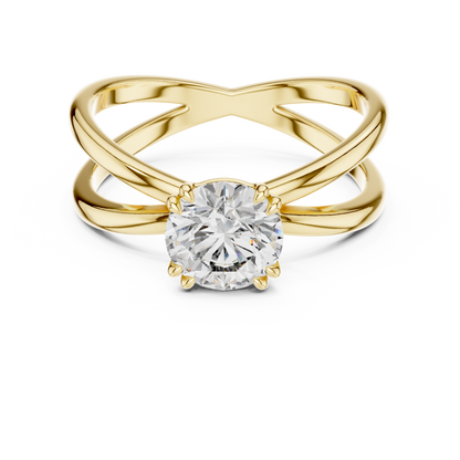 Double Band Crossover Round Cut Lab Grown Diamond Solitaire Engagement Ring