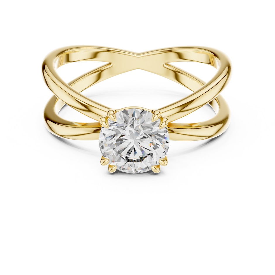 Double Band Crossover Round Cut Lab Grown Diamond Solitaire Engagement Ring