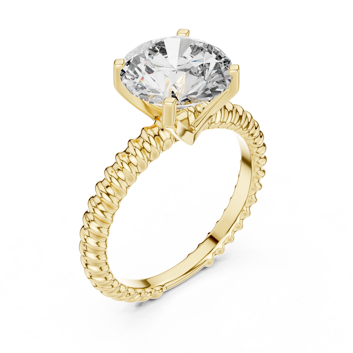 Full Twisted Rope 3ct Band Round Cut Lab Grown Diamond Solitaire Engagement