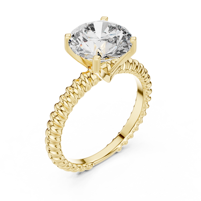 Full Twisted Rope 3ct Band Round Cut Lab Grown Diamond Solitaire Engagement