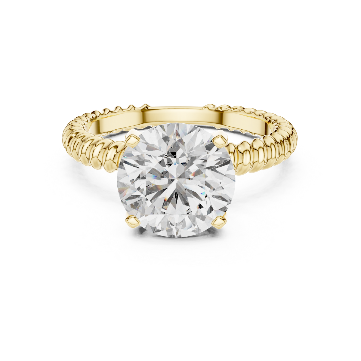 Full Twisted Rope 3ct Band Round Cut Lab Grown Diamond Solitaire Engagement