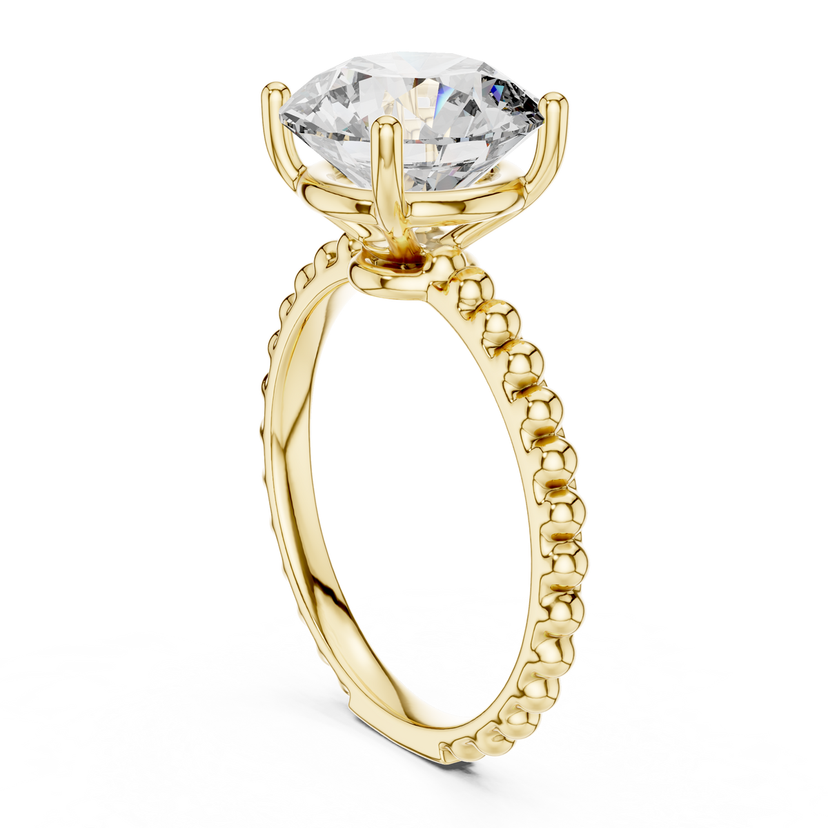 Bubble Beaded Band 3ct Round Cut Lab Grown Diamond Solitaire Engagement Ring
