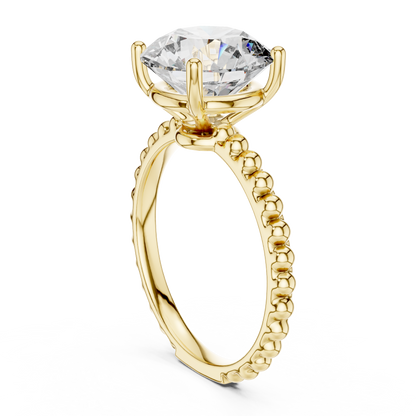 Bubble Beaded Band 3ct Round Cut Lab Grown Diamond Solitaire Engagement Ring