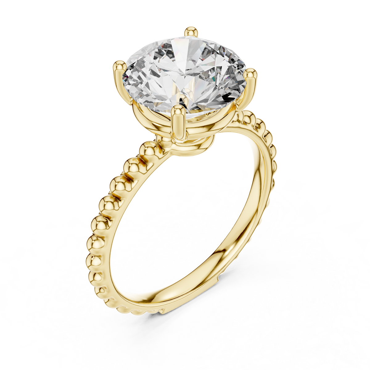 Bubble Beaded Band 3ct Round Cut Lab Grown Diamond Solitaire Engagement Ring
